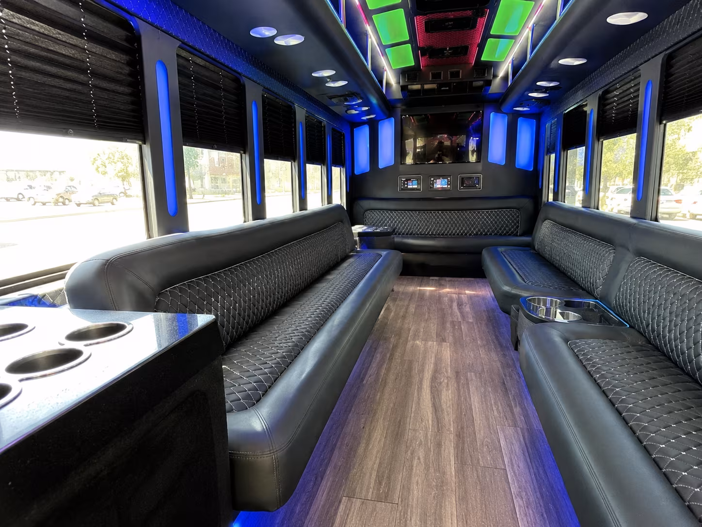 rancho cucamonga 15 passenger party bus inside