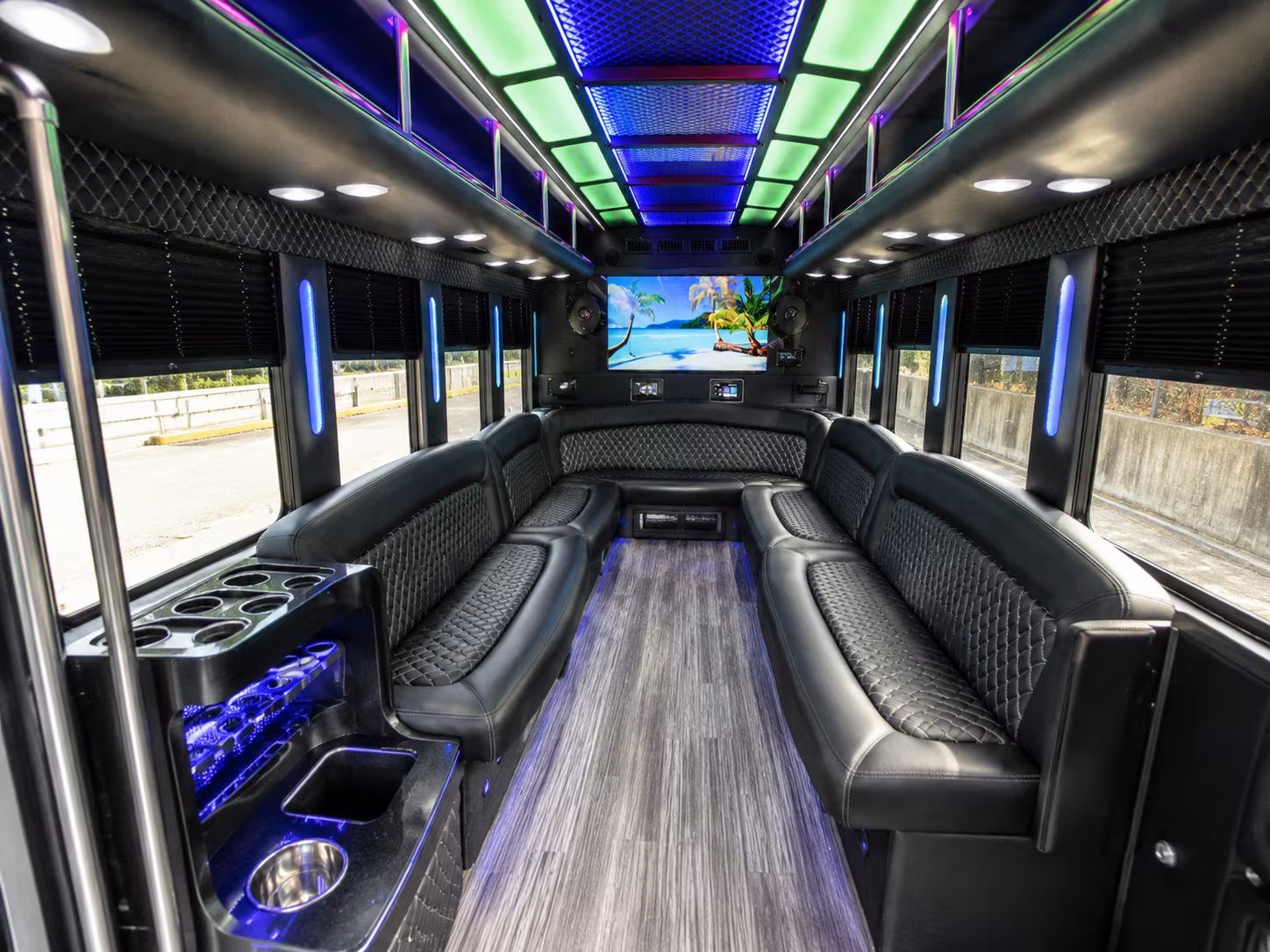 rancho cucamonga 18 passenger party bus inside